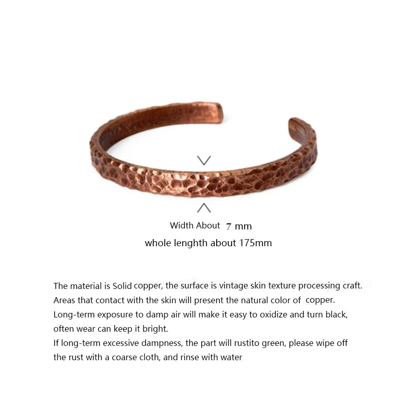Hammered Solid Copper Metal Bracelet Rustic Vingtage Punk Unisex Cuff Bangle Viking Handmade Jewelry Gift for Men Women