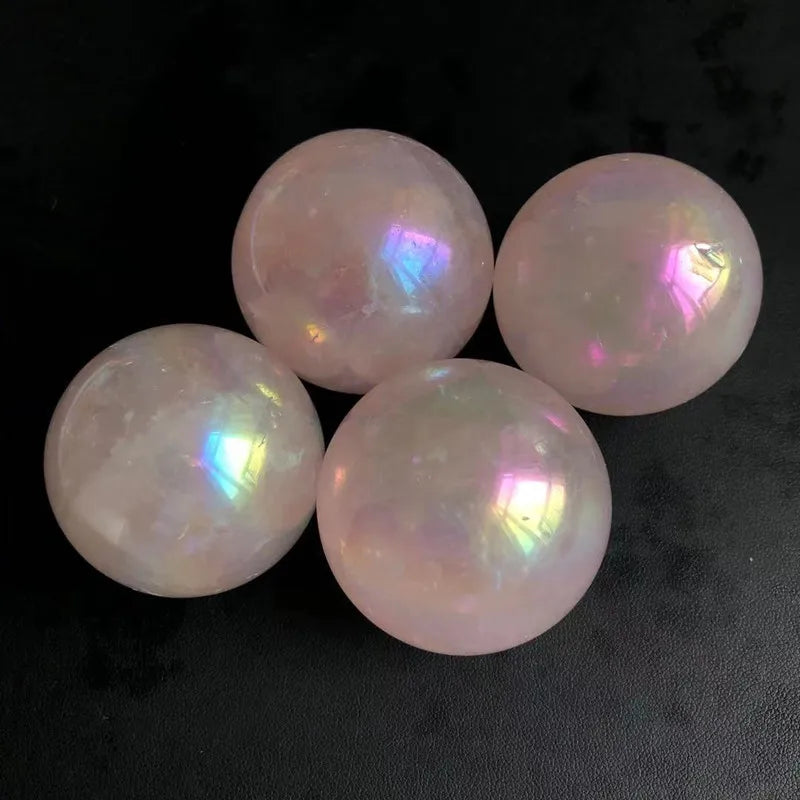Aura Rose Quartz Crystal Ball Natural Stones Healing Gemstones Sphere Reiki Gems Home Decorations