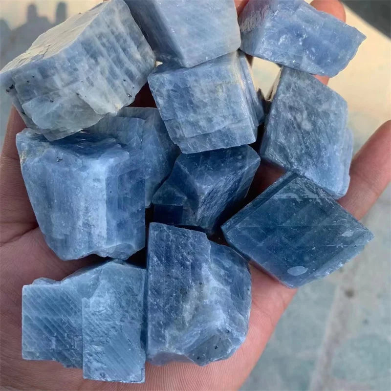 Natural Raw Stone Quartz Crystal Blue Calcite Rough Gem Healing Reiki Decoration