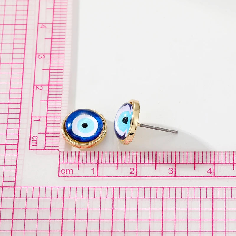 Resin Blue Evil Eye Stud Earrings Women Gift Fashion Retro Unique Simple Round Geometric Pierced Earring Wedding Party Jewelry