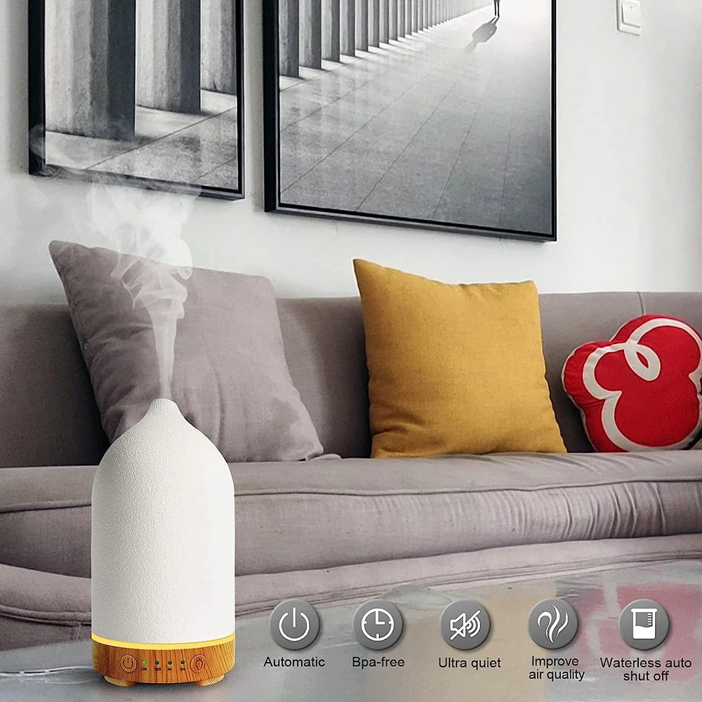 Essential Oil Diffuser Humidifiers Aromatherapy Diffuser Ceramic Wood Grain Diffusers 7 Color Night Light Aroma For Home Office