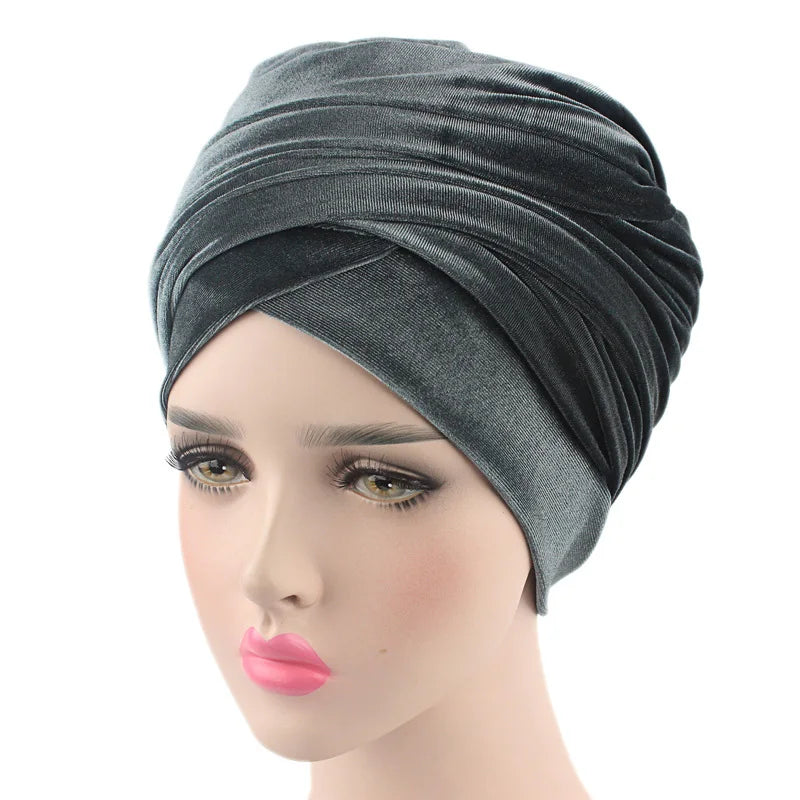 2024 Plain Velvet Hijab Turban Cap Muslim Long-tailed headscarf Hat Islamic Under Scarf Bonnet Ladies African Wrap Head Scarves
