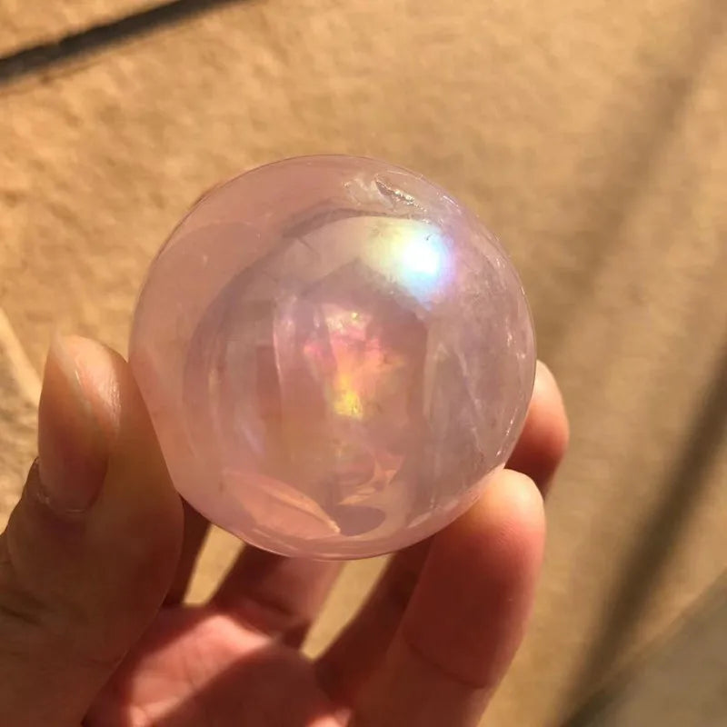 Aura Rose Quartz Crystal Ball Natural Stones Healing Gemstones Sphere Reiki Gems Home Decorations