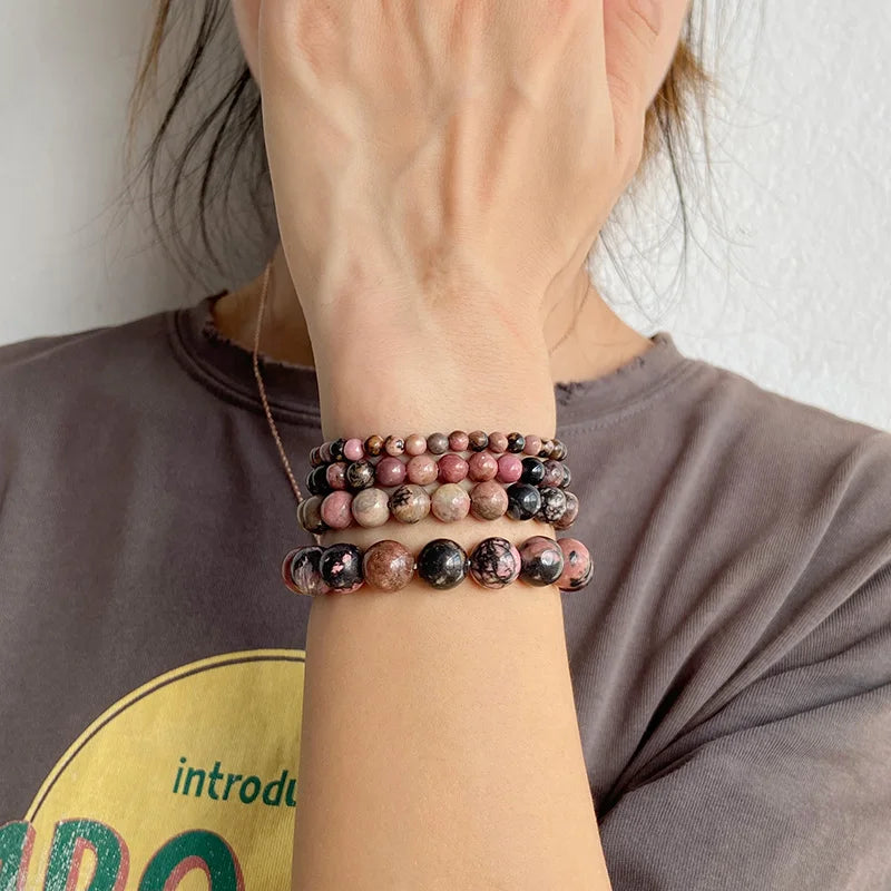 Fashion Natural Gem Beads Bracelets Rhodonite Stone Bangle For Female Men Handmade beaded Jewelry Yoga Healin Gift Drop Shipping