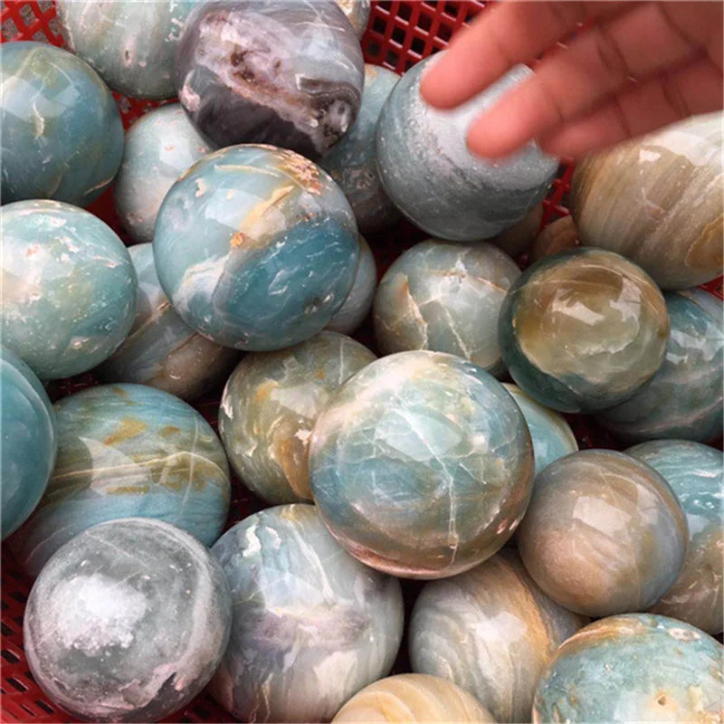 Natural Stone Quartz Gem Sphere Blue Caribbean Calcite Crystal Ball Healing Gemstones Home Decoration