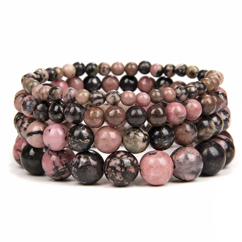 Fashion Natural Gem Beads Bracelets Rhodonite Stone Bangle For Female Men Handmade beaded Jewelry Yoga Healin Gift Drop Shipping
