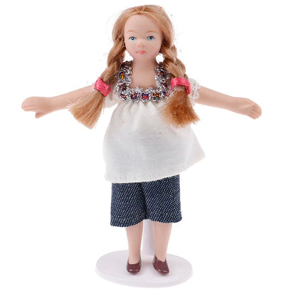Dollhouse Vintage Ceramic Doll Little Girl with White Dress Clothing Stand Collection