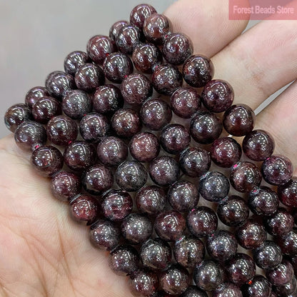 Smooth Natural Stone Wine Red Garnet Stone Round Loose Beads DIY Bracelet Earrings for Jewelry Making 15'' Inch 4/6/8/10/12mm