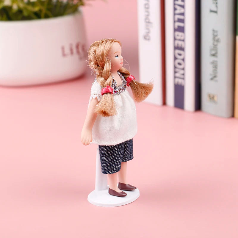 Dollhouse Vintage Ceramic Doll Little Girl with White Dress Clothing Stand Collection