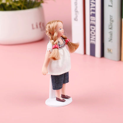 Dollhouse Vintage Ceramic Doll Little Girl with White Dress Clothing Stand Collection