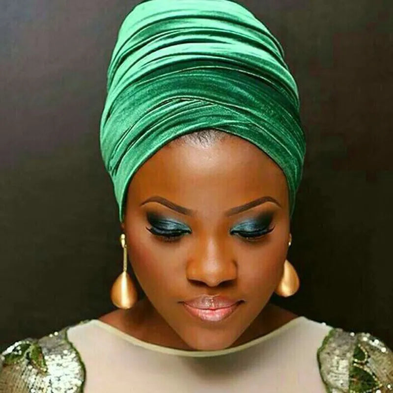 2024 Plain Velvet Hijab Turban Cap Muslim Long-tailed headscarf Hat Islamic Under Scarf Bonnet Ladies African Wrap Head Scarves