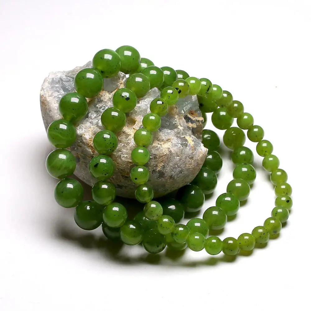 Natural Healing Bracelet Gem Green Canadian Nephrite Jades Stone Beads Bracelets For Women and Men Strand Meditation Jewelry