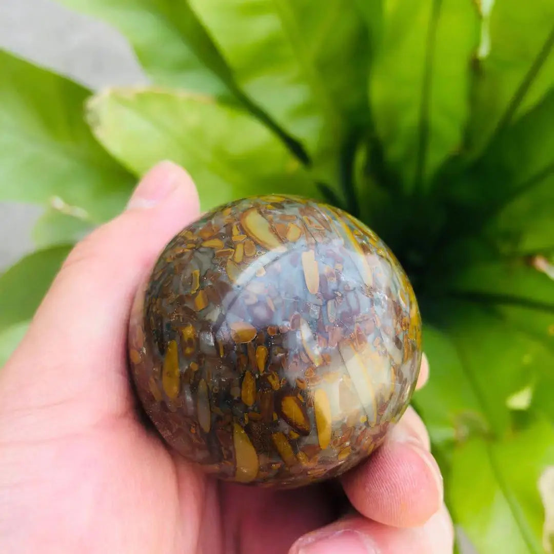 MOKAGY 50mm Raw Natural Brown Bamboo Leaves Quartz Ball Crystal Mineral Healing Stone Sphere 1pc