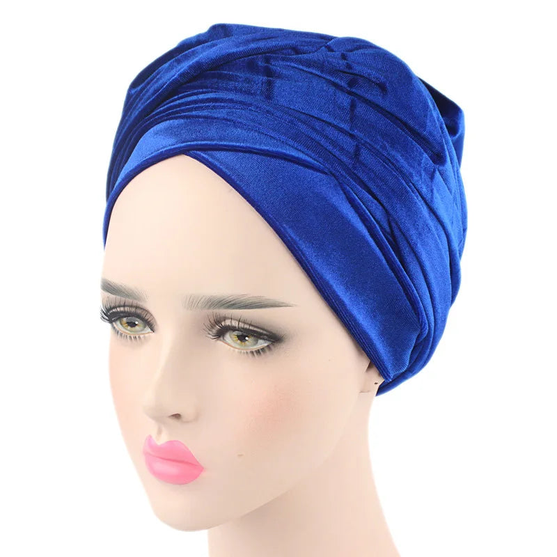 2024 Plain Velvet Hijab Turban Cap Muslim Long-tailed headscarf Hat Islamic Under Scarf Bonnet Ladies African Wrap Head Scarves
