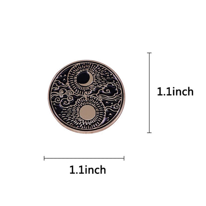 Sun Moon Cloud Stars Yinyang Badge Moon Shaped Enamel Pin Day and Night Round Brooch Accessory