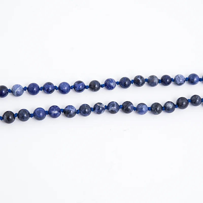 108 Mala Natural Sodalite Lapis Lazuli Handmade Beaded Knot Meditation Yoga  Anniversary Big Buddha Head Tassel Long Necklace