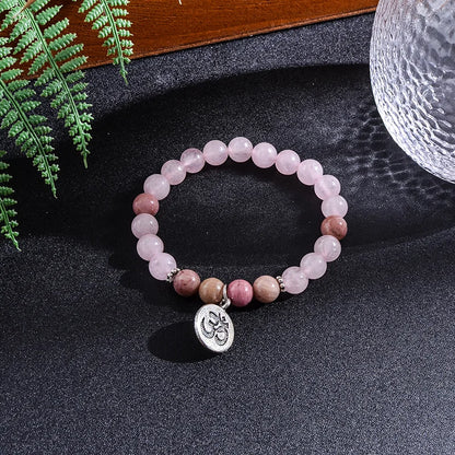 8mm Natural Rhodolite Rose Quartz Beaded Necklace Set Meditation Yoga Spirit Jewelry 108 Japa Mala Rosary with OM Pendant