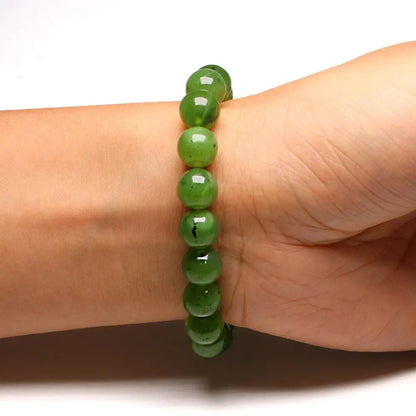Natural Healing Bracelet Gem Green Canadian Nephrite Jades Stone Beads Bracelets For Women and Men Strand Meditation Jewelry