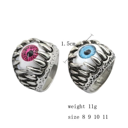Men's Fashion Vintage Dragon Claw Evil Eye Ring Fashion Devil Eyeball Party Rings Men Jewelry Anime Skull Hip Hop