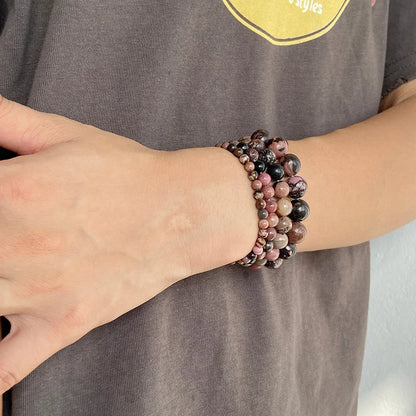 Fashion Natural Gem Beads Bracelets Rhodonite Stone Bangle For Female Men Handmade beaded Jewelry Yoga Healin Gift Drop Shipping