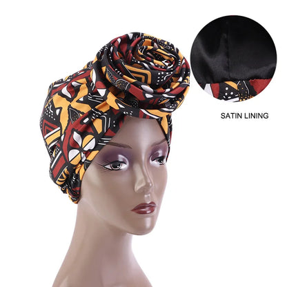African Print Stretch Bandana Head Wrap Long Scarf satin Floral Ankara Dashiki Women Party Turban Headwear Cap Hair Accessories