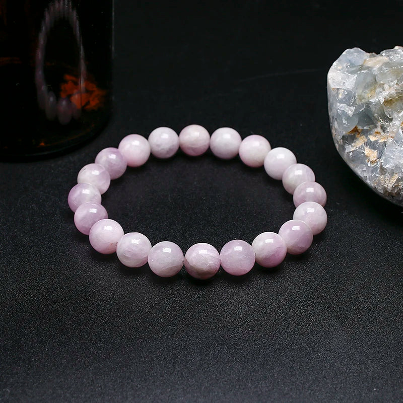 Natural Kunzite Stone Beads Bangle Elastic Women Stretch Bracelet Lavender Color Stone Healing Gems For Girl Gifts Jewelry