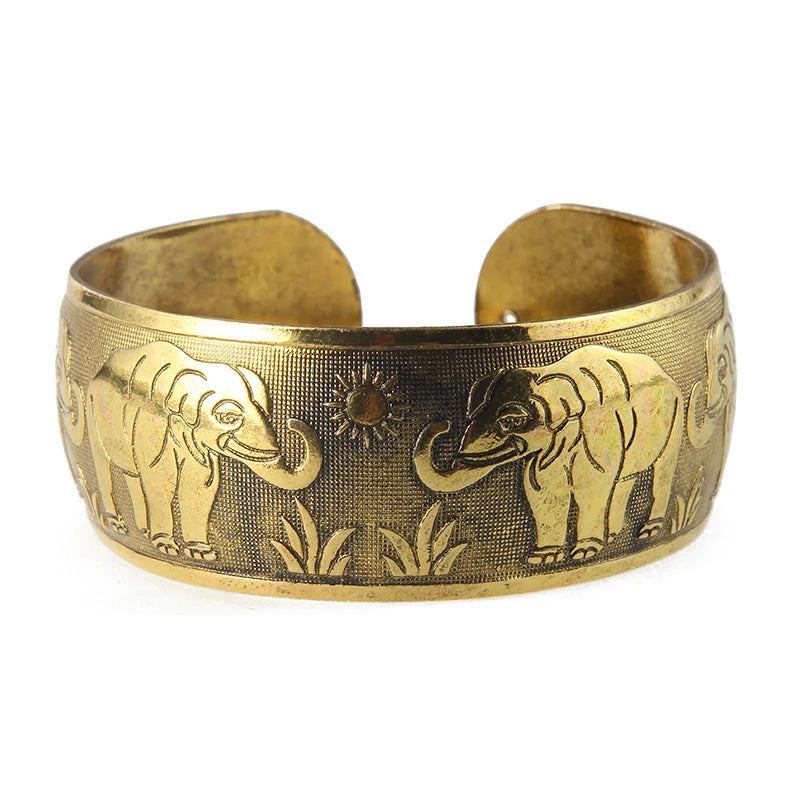 Antique Bronze Tone Gypsy Metal Carving Flower Elephant Cuff Bracelets& Bangles For Women Jewelry Gift