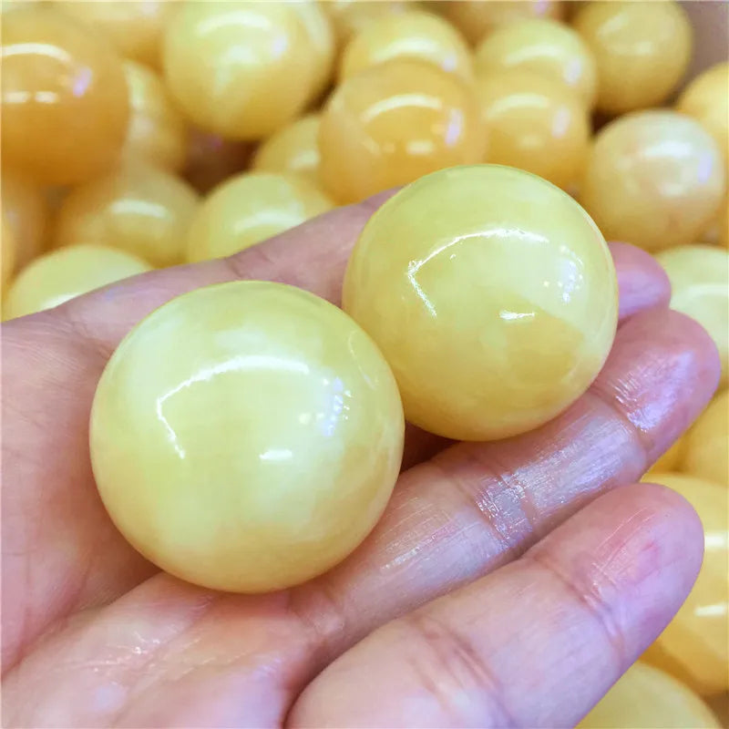 2pcs Natural Yellow Jade Crystal Sphere Ball Polished Healing Fengshui Home Decoration Collection Gift