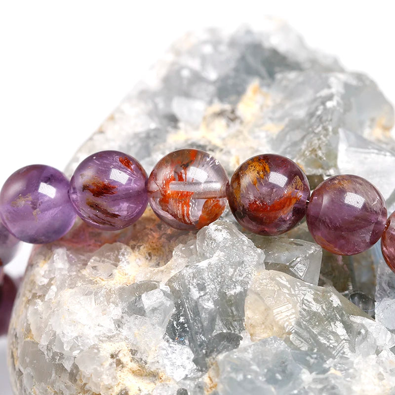 Genuine Natural Auralite 23 Bracelets Natural Stone Stretch Amethyst Round Bead Gem Bracelet Women Men Fine Jewelry Gift