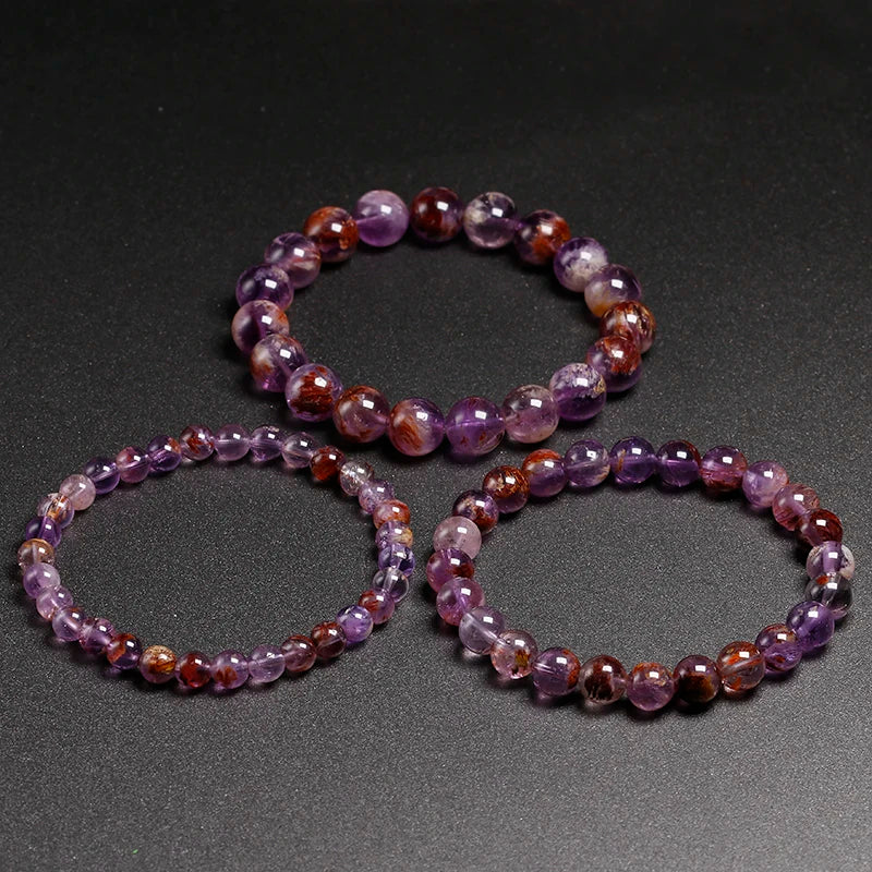 Genuine Natural Auralite 23 Bracelets Natural Stone Stretch Amethyst Round Bead Gem Bracelet Women Men Fine Jewelry Gift