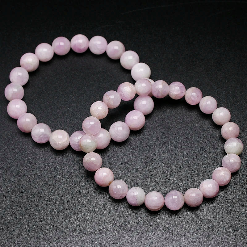 Natural Kunzite Stone Beads Bangle Elastic Women Stretch Bracelet Lavender Color Stone Healing Gems For Girl Gifts Jewelry