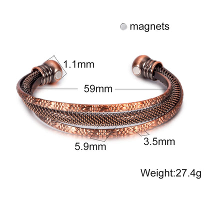 Twisted Pure Copper Bracelet Magnetic Vintage Flowers Health Energy Bangles Benefits Adjustable Open Cuff Jewelry for Men Women