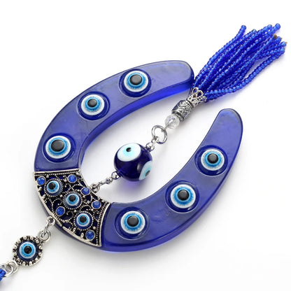 Evil Eye Blue Horseshoe Shape Charm Car Keychain Jewelry Pendant With BULE EVIL EYE BEAD EY4734