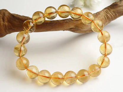 Natural Yellow Citrine Clear Round Beads Bracelet Genuine Bead Women Men 8mm 9mm 10mm 11mm 12mm Brazil Wealthy Stone Gift AAAAA