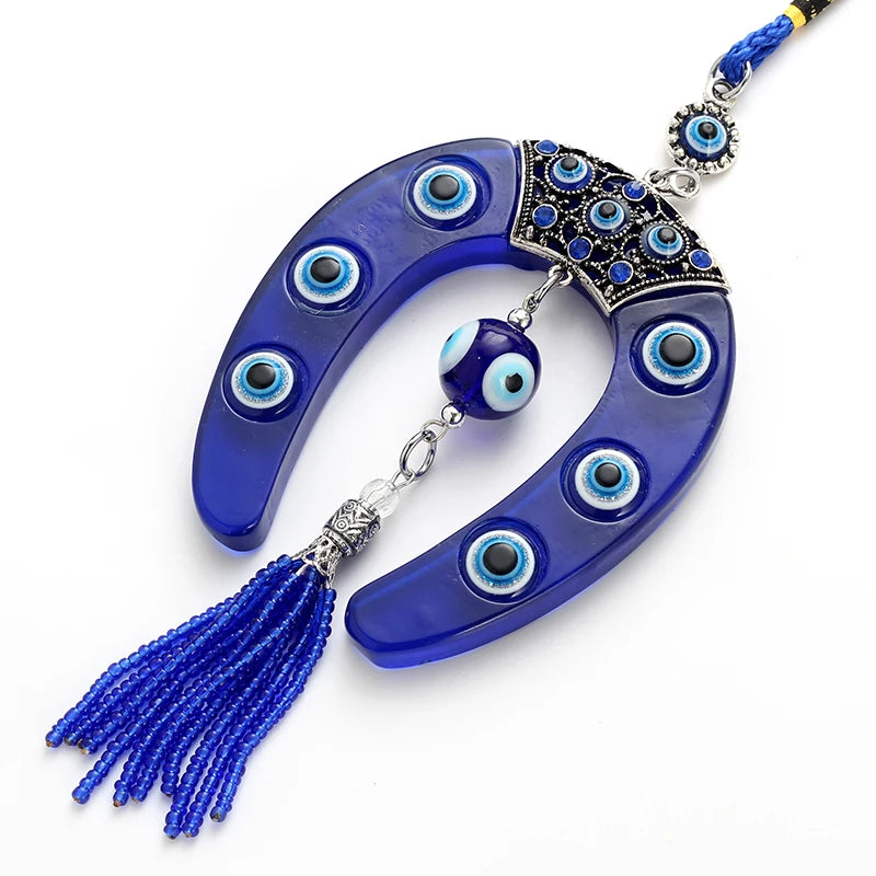 Evil Eye Blue Horseshoe Shape Charm Car Keychain Jewelry Pendant With BULE EVIL EYE BEAD EY4734