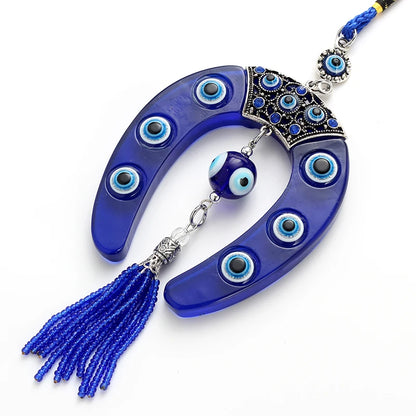 Evil Eye Blue Horseshoe Shape Charm Car Keychain Jewelry Pendant With BULE EVIL EYE BEAD EY4734