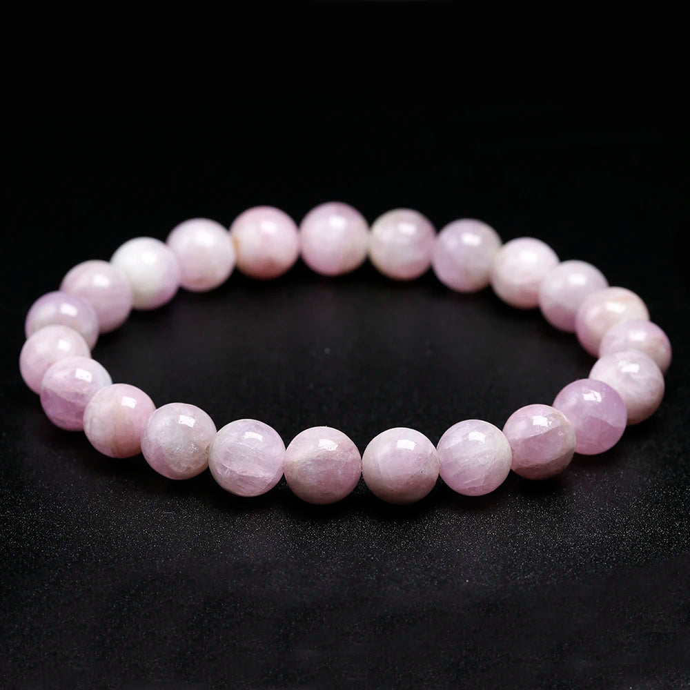 Natural Kunzite Stone Beads Bangle Elastic Women Stretch Bracelet Lavender Color Stone Healing Gems For Girl Gifts Jewelry