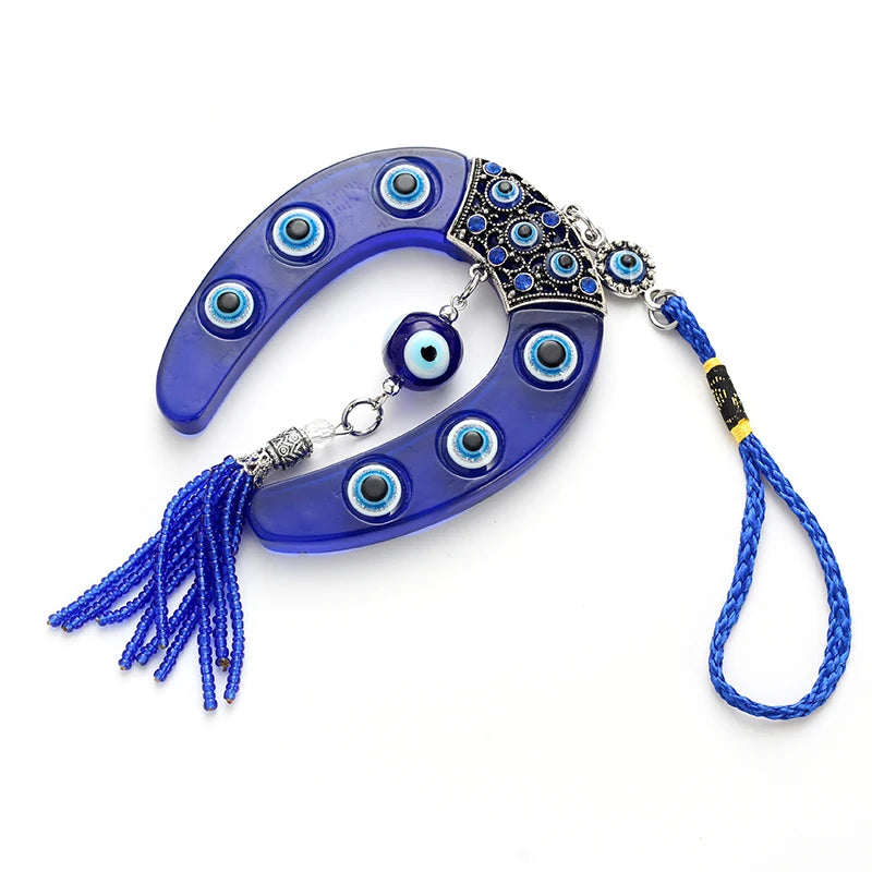 Evil Eye Blue Horseshoe Shape Charm Car Keychain Jewelry Pendant With BULE EVIL EYE BEAD EY4734