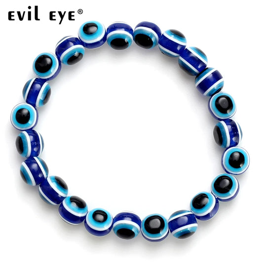 Evil eye 2018 Fashion 4 6 8mm Blue Resin Beads Beaded Bracelet Turkish style Charm Blue eye Bead Bracelet For Women EY4779
