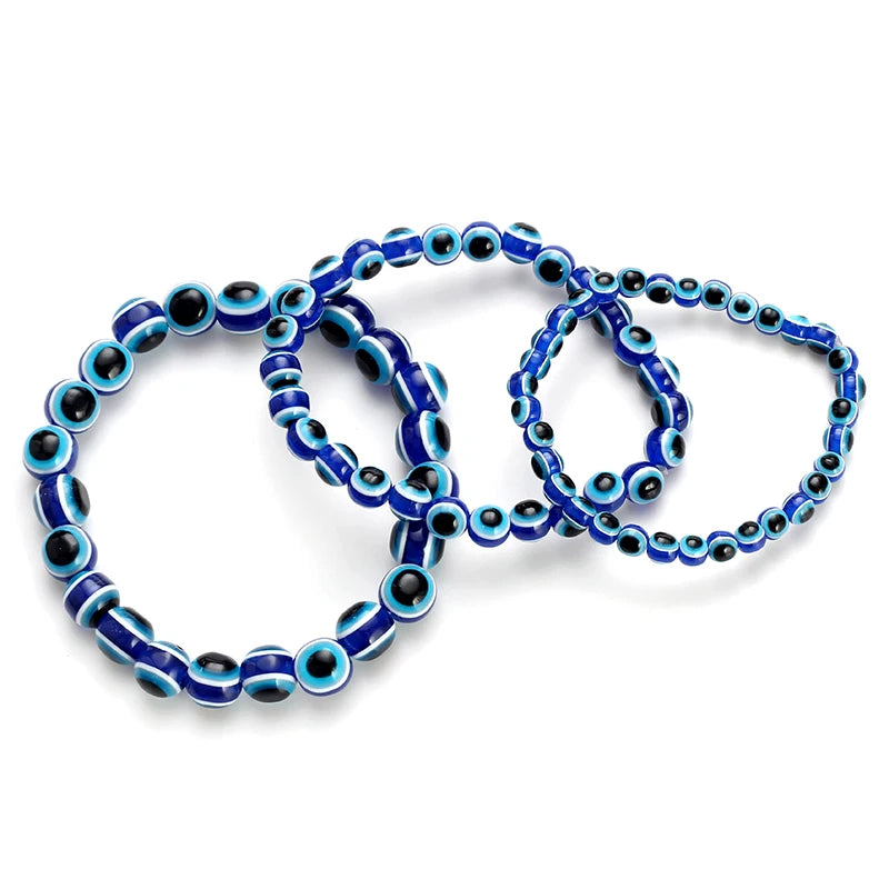 Evil eye 2018 Fashion 4 6 8mm Blue Resin Beads Beaded Bracelet Turkish style Charm Blue eye Bead Bracelet For Women EY4779