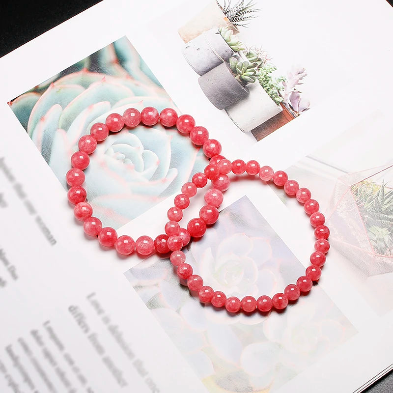 Genuine Natural Stone Rhodonite Round Beads For Quartz Rhodochrosite Bracelet Women Girls Jewelry Gem Bracelets Accessories
