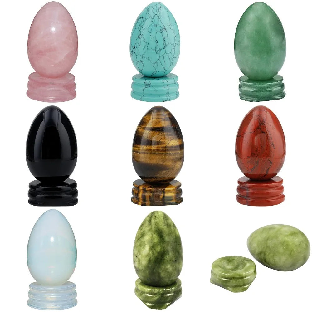 1.7" Healing Reiki Crystal Egg Sphere Gem stone Figurines with Stone Stand