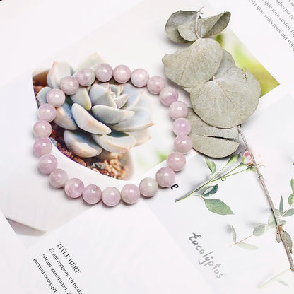Natural Kunzite Stone Beads Bangle Elastic Women Stretch Bracelet Lavender Color Stone Healing Gems For Girl Gifts Jewelry