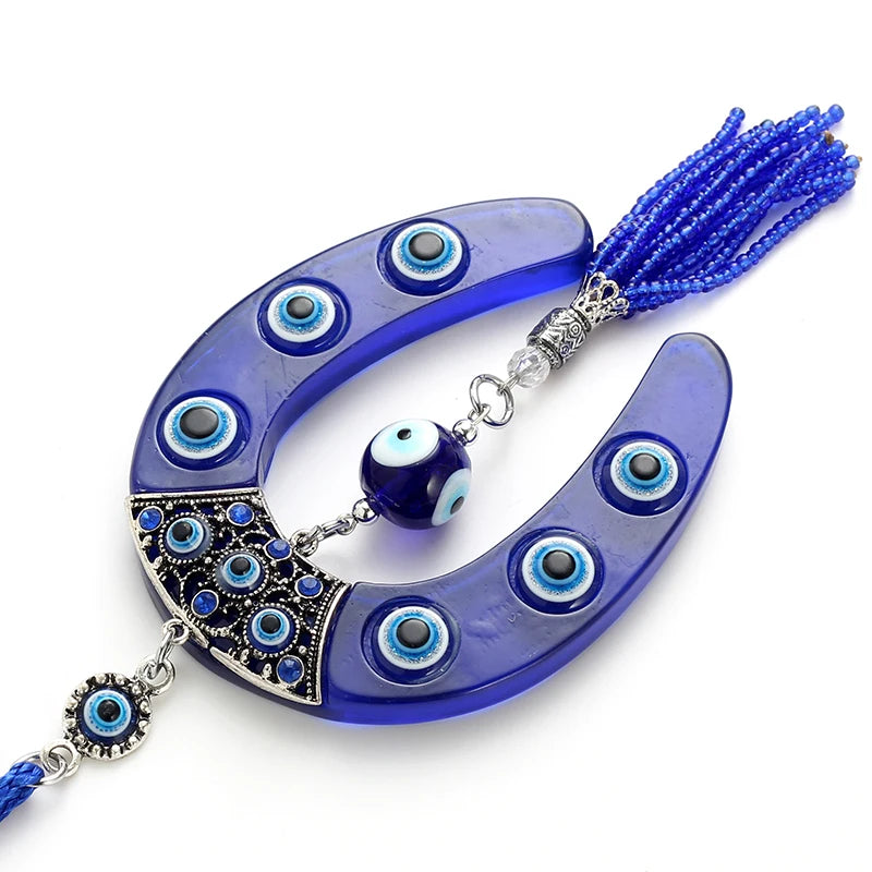 Evil Eye Blue Horseshoe Shape Charm Car Keychain Jewelry Pendant With BULE EVIL EYE BEAD EY4734