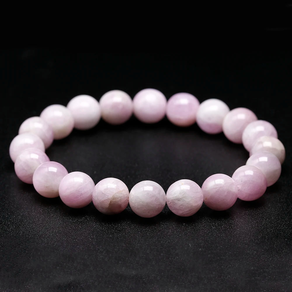 Natural Kunzite Stone Beads Bangle Elastic Women Stretch Bracelet Lavender Color Stone Healing Gems For Girl Gifts Jewelry