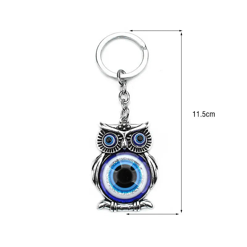Blue Evil Eye Owl Keychain for Women Men Pendant Lucky Charm Animal Car Key Chain KeyRing Fashion Jewelry Bag Accessories Gift