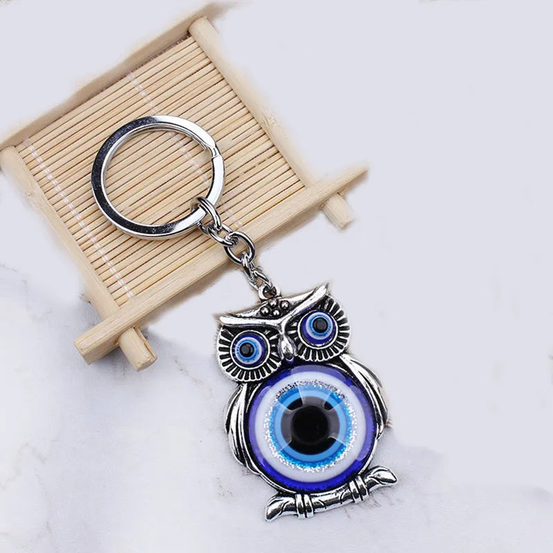 Blue Evil Eye Owl Keychain for Women Men Pendant Lucky Charm Animal Car Key Chain KeyRing Fashion Jewelry Bag Accessories Gift