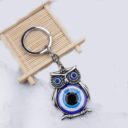 Blue Evil Eye Owl Keychain for Women Men Pendant Lucky Charm Animal Car Key Chain KeyRing Fashion Jewelry Bag Accessories Gift