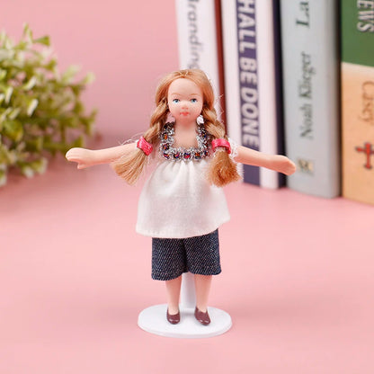 Dollhouse Vintage Ceramic Doll Little Girl with White Dress Clothing Stand Collection