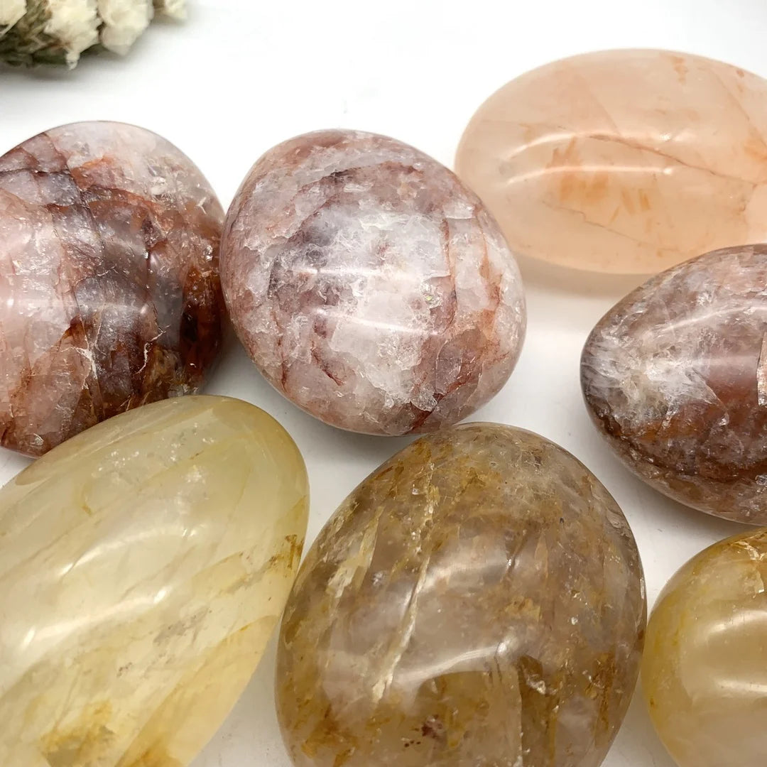 Natural Yellow Red Fire Palm Quartz Gem Crystal Polished Raw Stones Irregular Shape Healing Home Decoration Reki Gifts